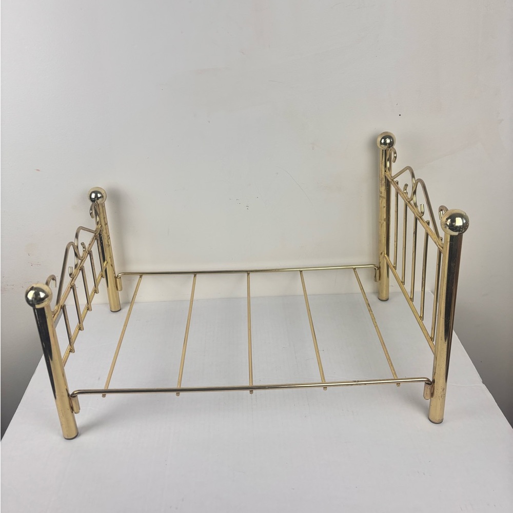 Vintage metal doll bed-gold/brass bed-fits 18” dolls-easy storage
